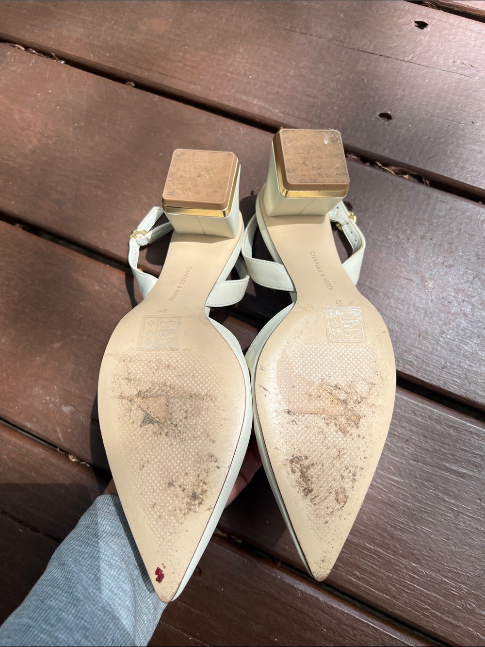 Charles & Keith • Katarina Metallic-Heel Slingback Pumps - Chalk - Picture 10 of 13